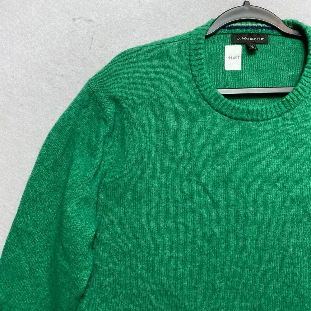 Banana Republic Sweater Mens XL Green Merino Wool Blend Crewneck Pullover